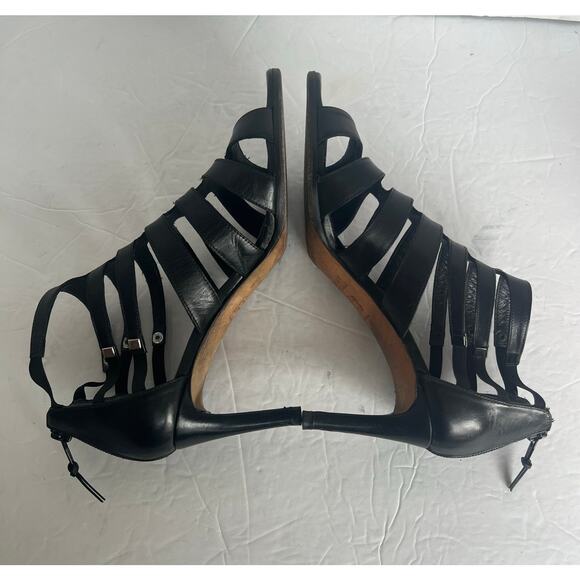 STUART WEITZMAN OUTBOUND BLACK LEATHER GLADIATOR STRAPPY HEEL SANDAL SZ 8M - Picture 6 of 12